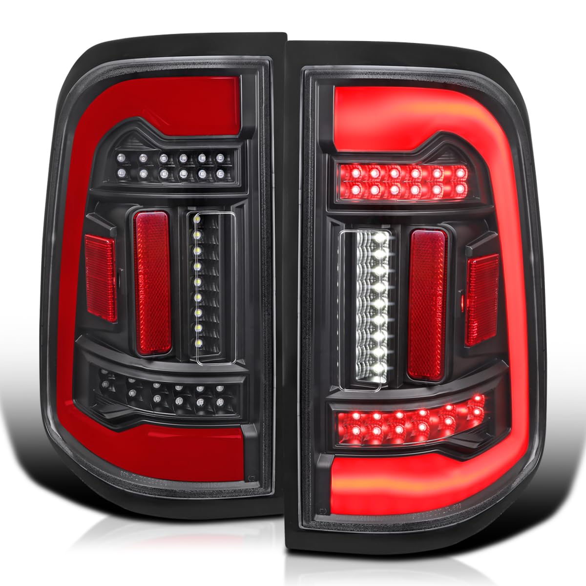 Full LED Tail Lights SPEC-D TUNING w/Red LED Light Bar Compatible with 2019-2023 Ram 1500, Left + Right Pair Assembly