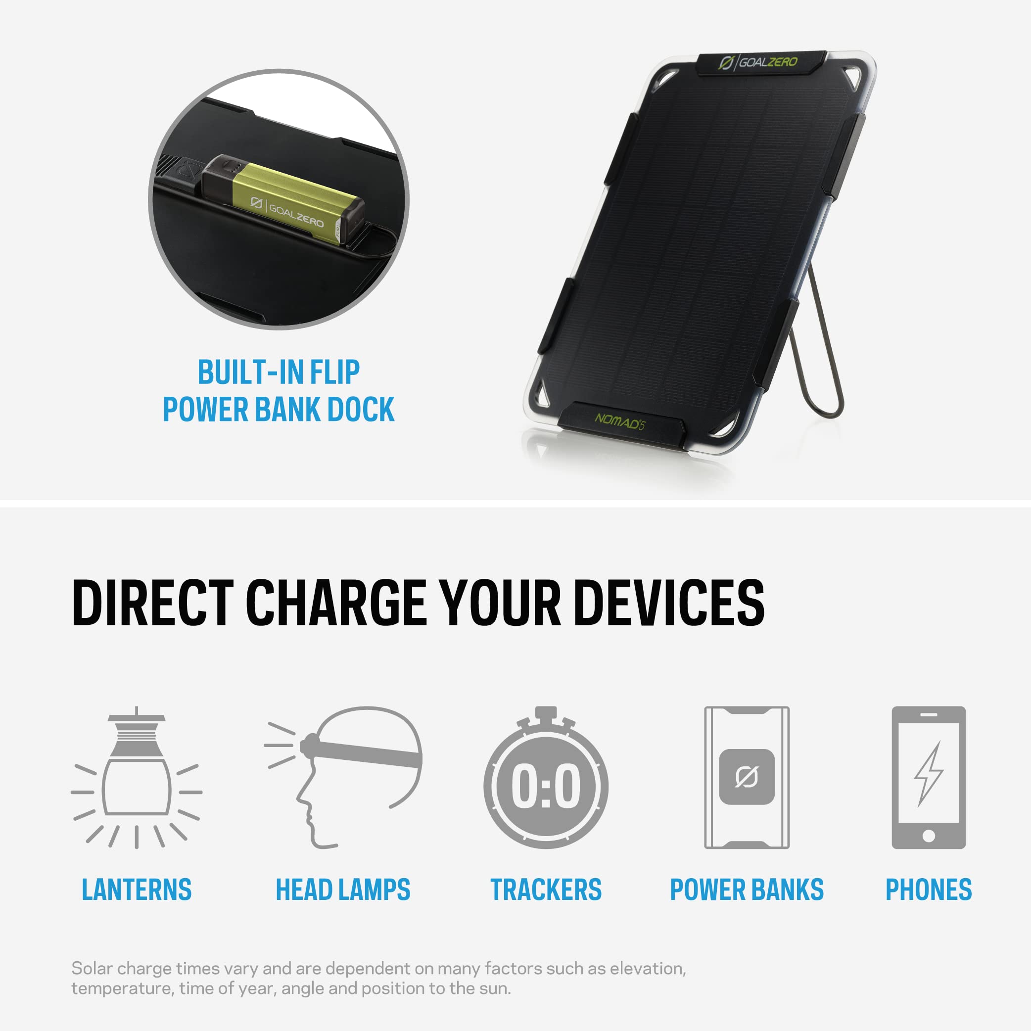 Goal Zero 5 Nomad Solar Panel, Small, Lightweight, 11500 BT204