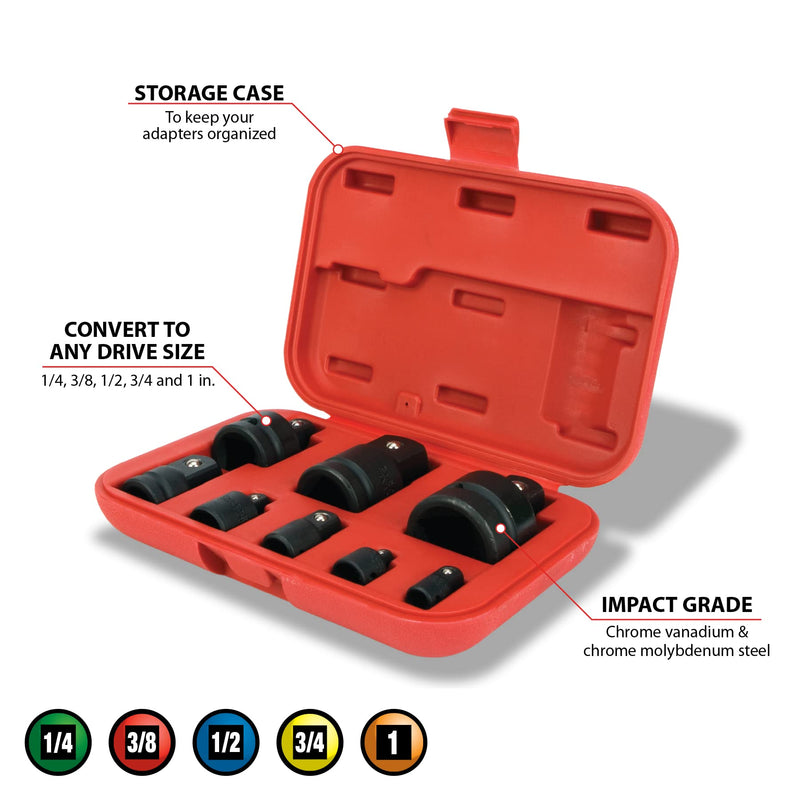 Convertible Performance Tool M795 Impact Adaptor Set in Durable Case for Air, Power, or Drive Tools (8-Piece)