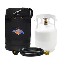 Gas Hauler Kit Flame King - Insulated Protective Carry Case, 5LB Propane Tank and Adapter Hose for Camping and Outdoor Adventures, Black/White