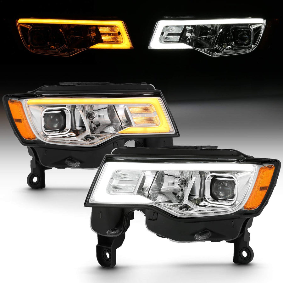 2017-2018 Jeep Grand Cherokee ANZO (111419) Projector Headlights w/Plank Style Switchback - Chrome w/Amber
