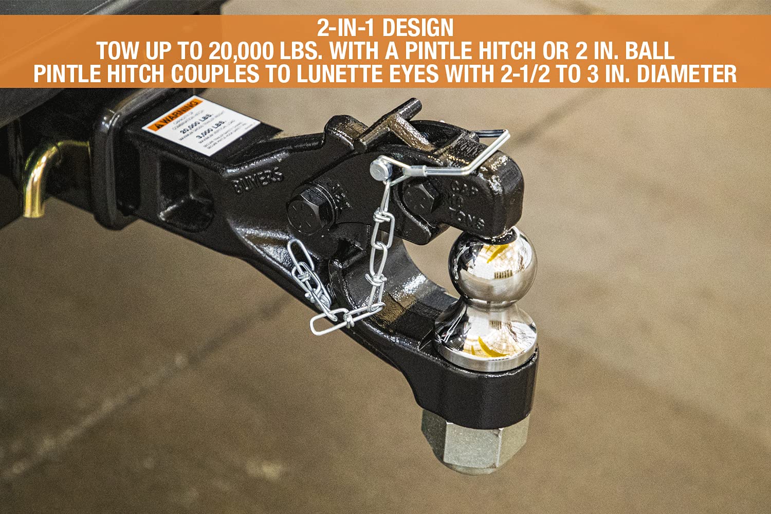 10 Ton Buyers Products Combination Hitch - 2-1/2 Inch Receiver, 2 Inch Ball