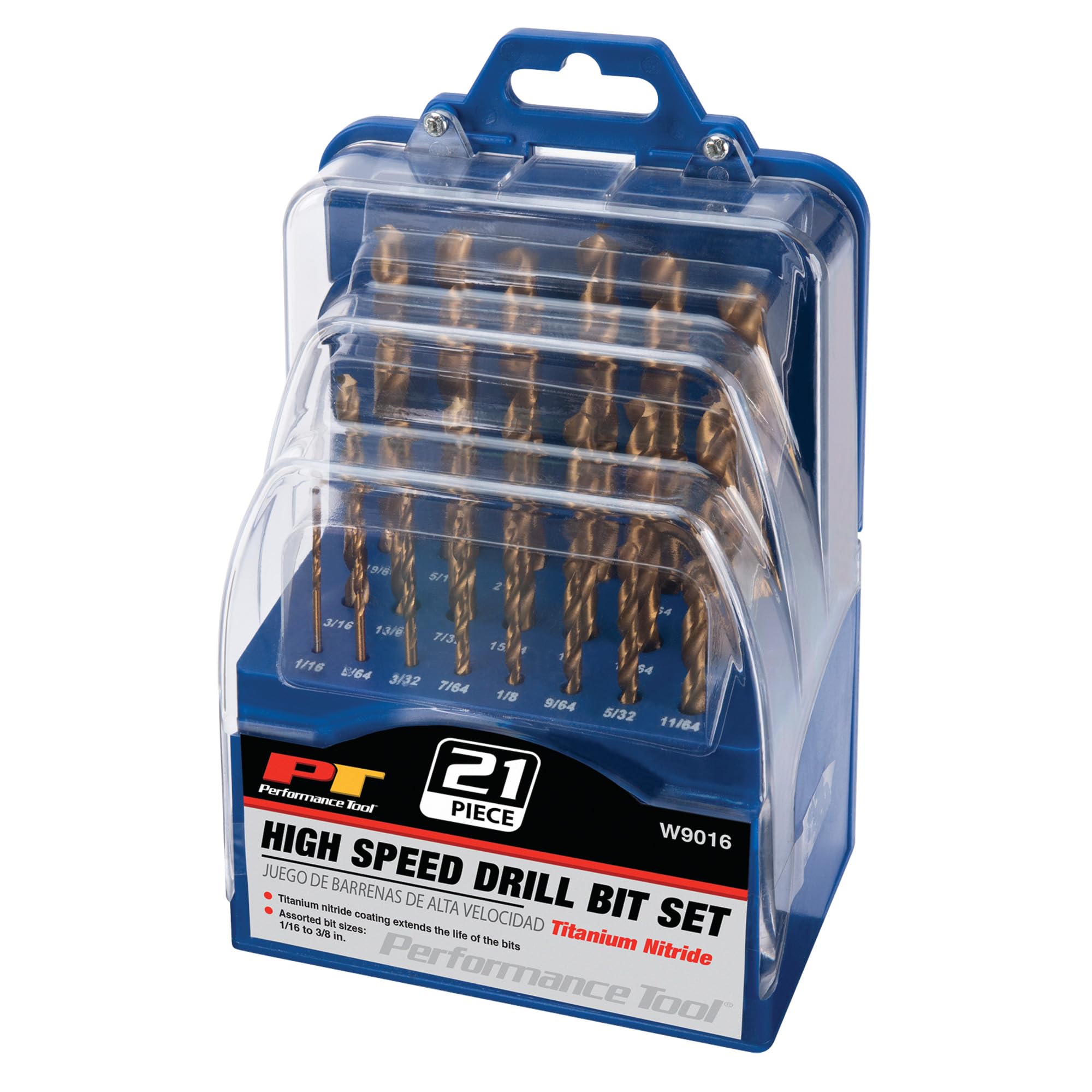 W9016 Performance Tool 21-Piece Titanium Coated High Speed Drill Bit Set