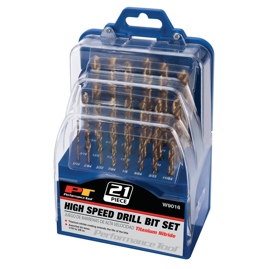 W9016 Performance Tool 21-Piece Titanium Coated High Speed Drill Bit Set
