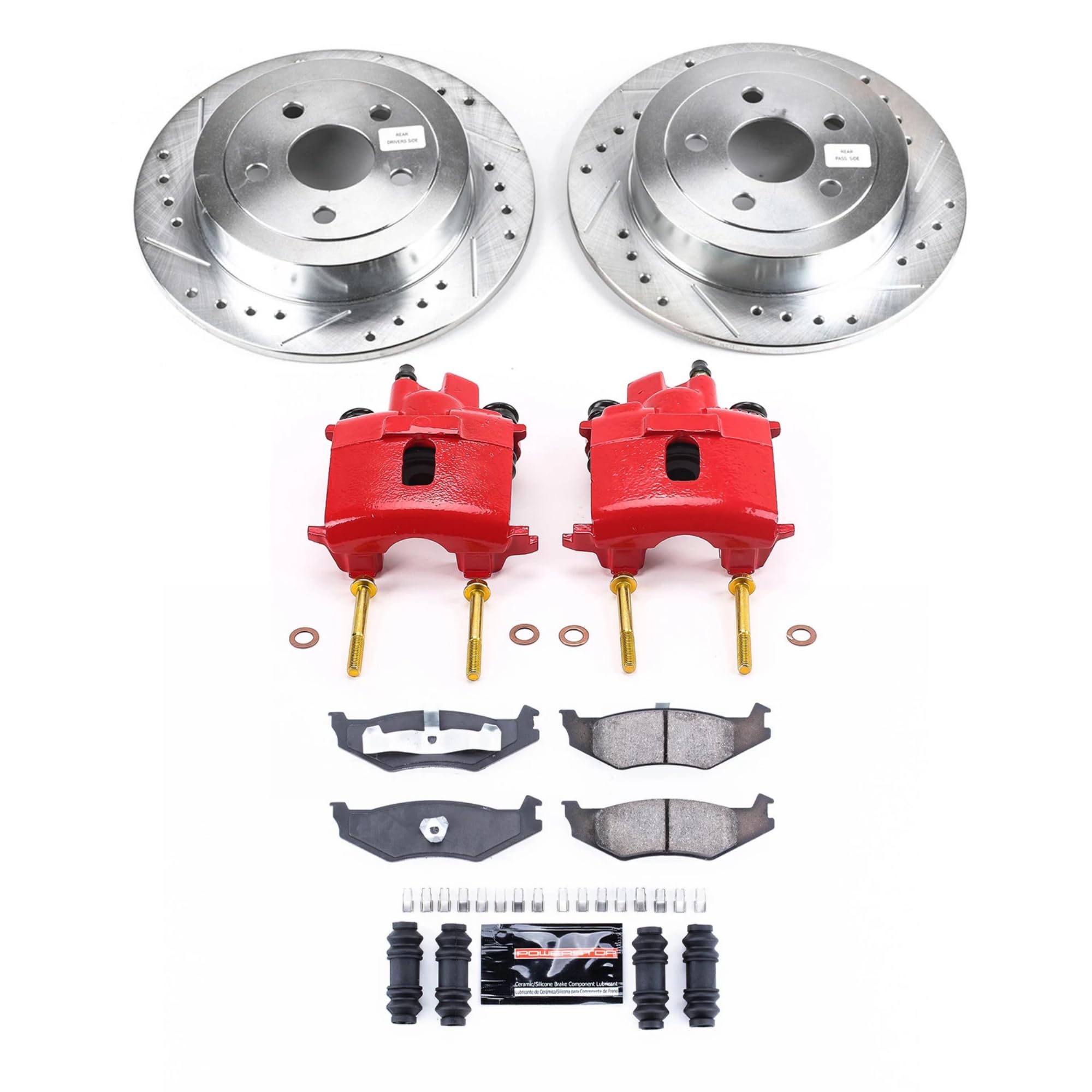 Power Stop KC1687A Rear Z23 Daily Driver Brake Pad and Rotor Kit with Red Powder Coated Calipers For Dodge Stratus 2001-2006 [Model Specific]