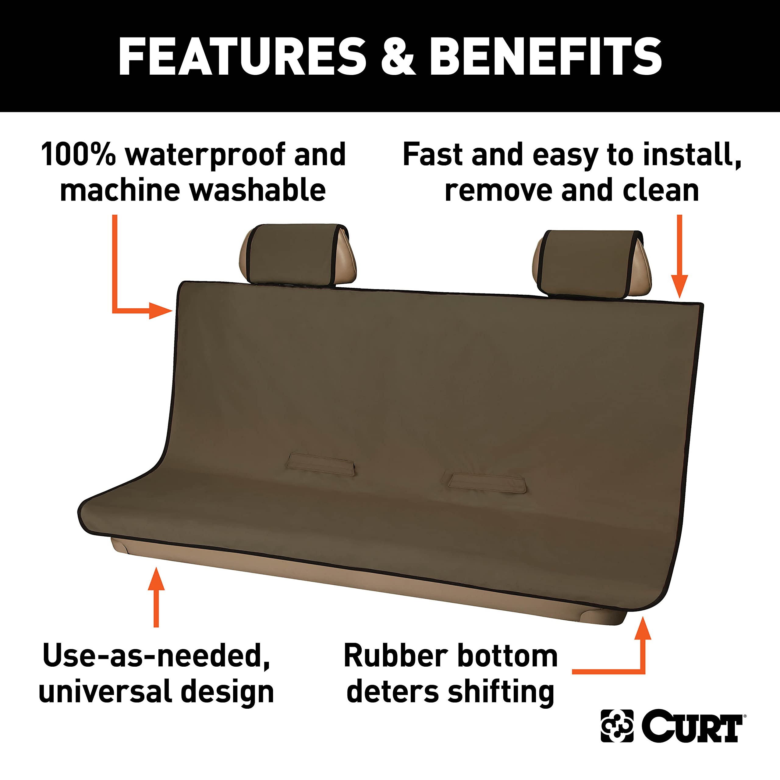 CURT 18522 Waterproof Seat Defender 58-Inch x 63-Inch Brown Universal Extra-Large Bench Truck Seat Cover Protector