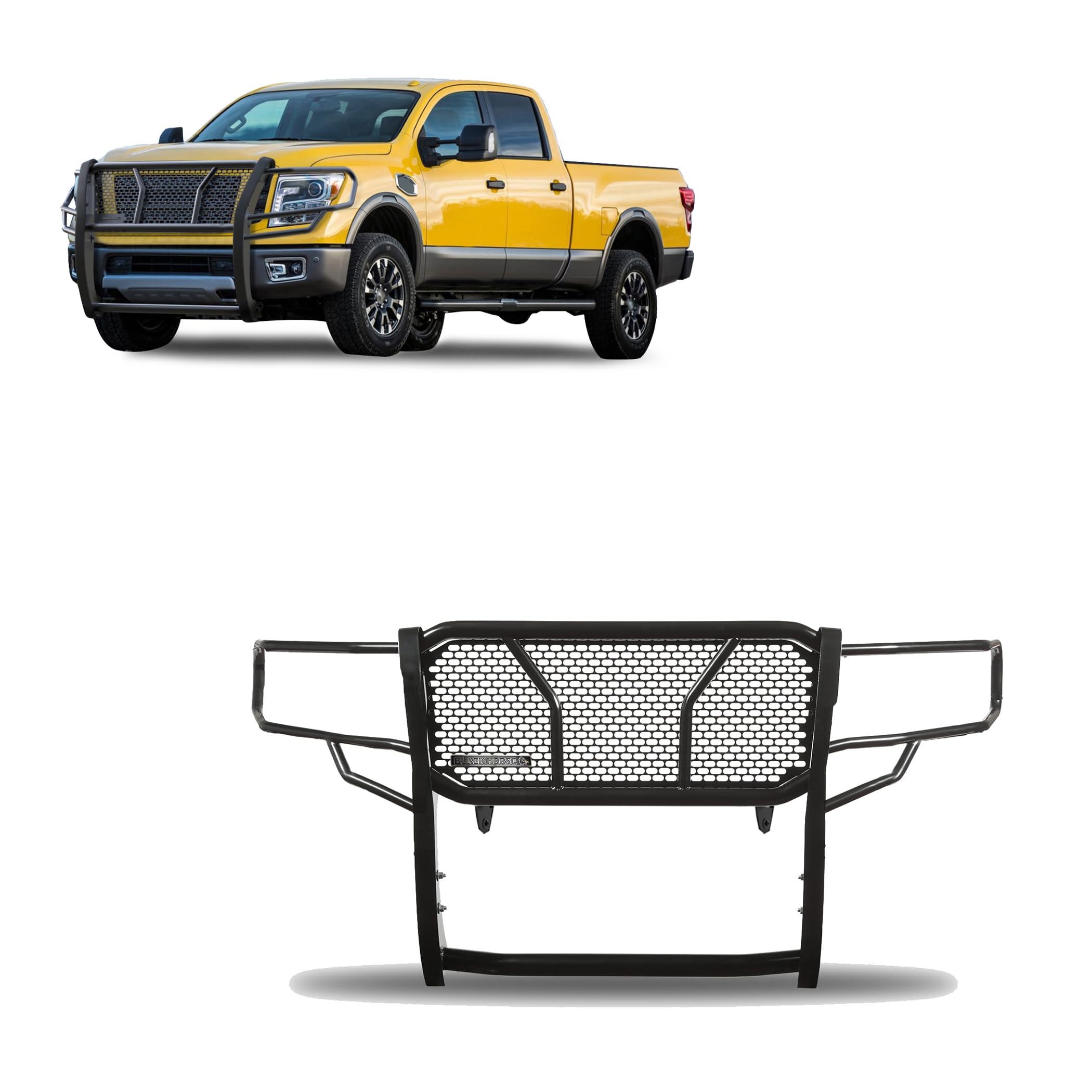 Heavy Duty Black Horse Rugged Grille Brush Bumper Guard Modular Black Compatible with 2017-2024 Nissan Titan XD-RU-NIXD16-B