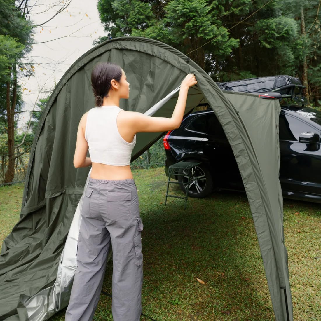 3D Car Side Modular Awning Tent (Army Green), Waterproof UPF50+, Wind Resistant Lightweight Dual-Mode Shelter with Aluminum Frame, Easy to Set up for Outdoor Camping and Travel, SUV, Truck, Van, RV
