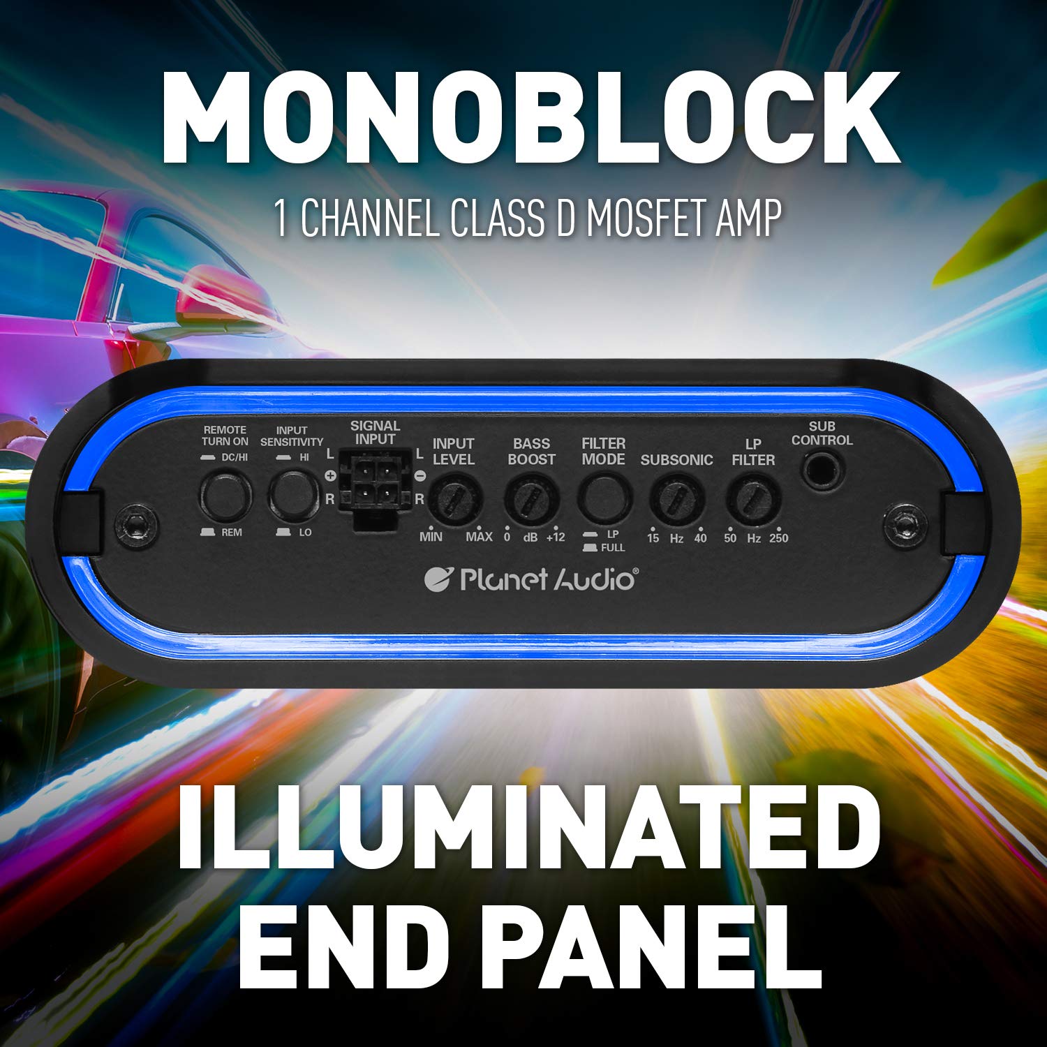 Planet Audio Mini Bang Series MB1200.1D Class D Car Amplifier - 1200 High Output, Low/High Level Inputs, Low/High Pass Crossover, Bass for Subwoofer