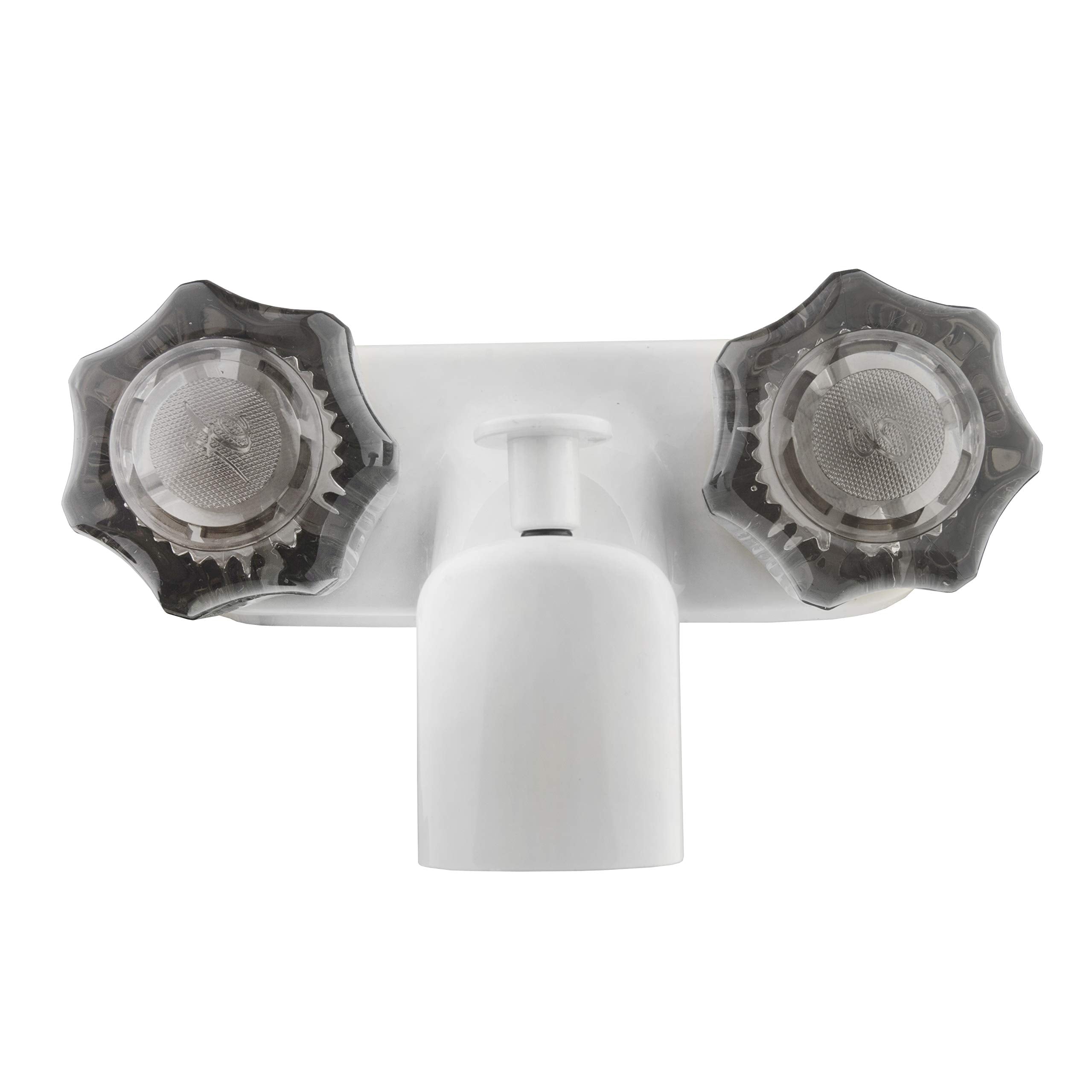 Dura Faucet RV Tub & Shower Faucet Valve Diverter DF-SA110S-WT with Smoked Acrylic Knobs (White)