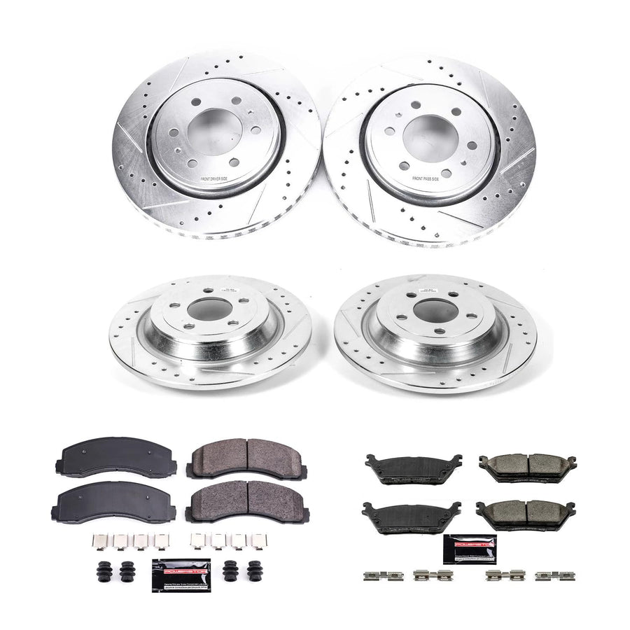 Brake Kit Power Stop For 2015 2016 2017 Ford F150 6 Lug Models [Application Specific] Front and Rear Z23 Carbon Fiber Brake Pads with Drilled & Slotted Brake Rotors K6803