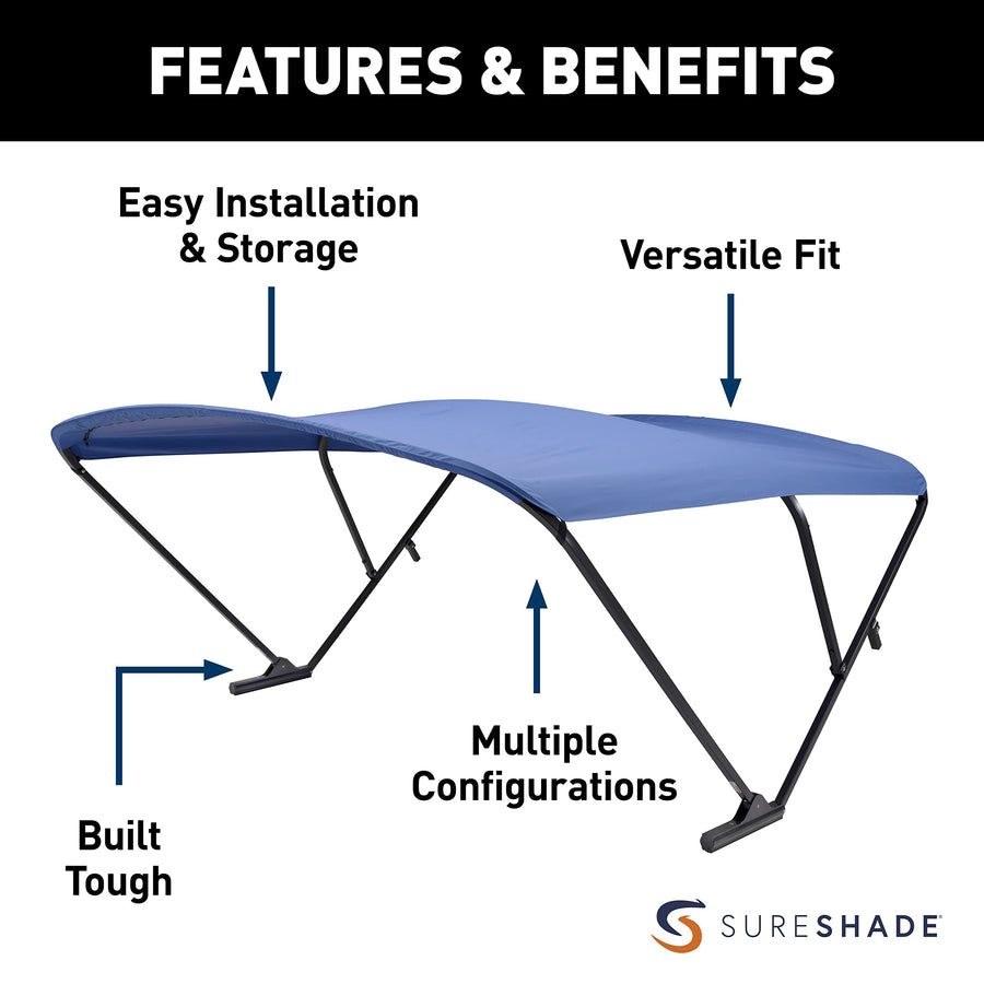 Power SureShade Pontoon Bimini Top - Black Anodized Frame, Pacific Blue Fabric