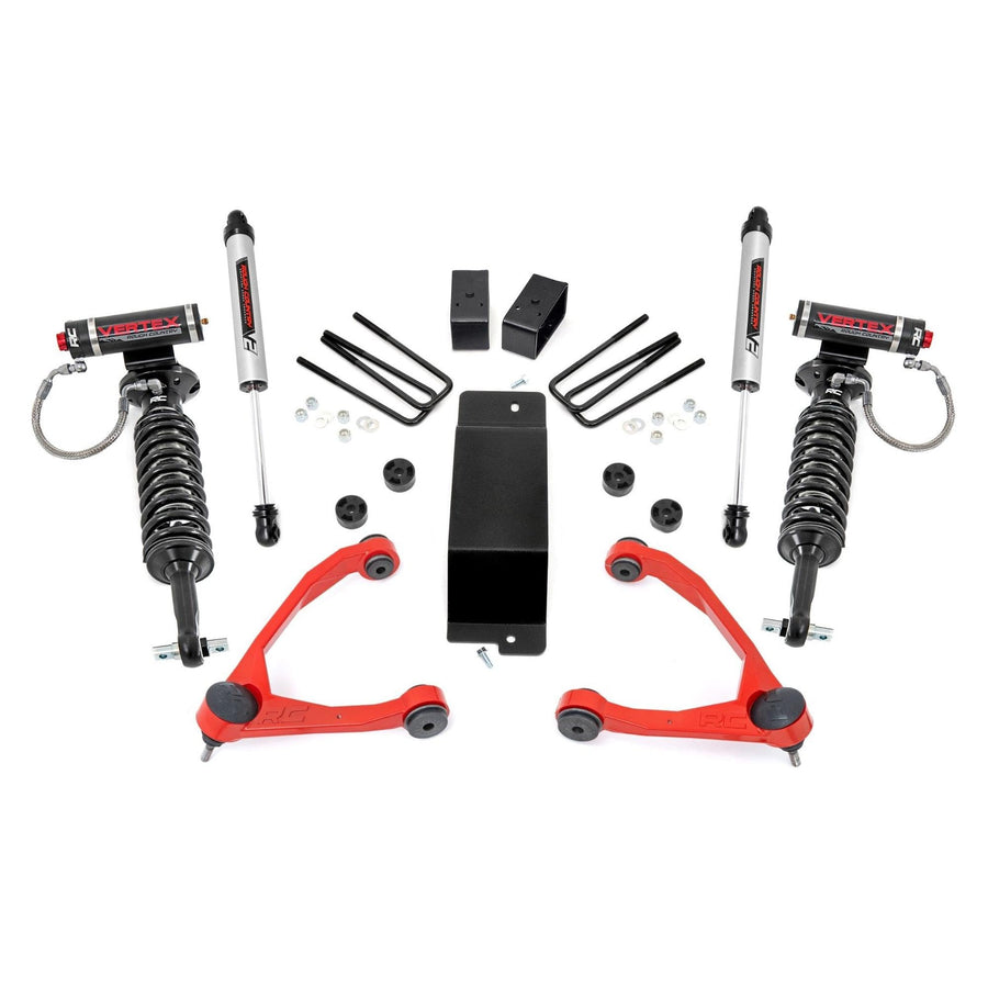 Rough Country 3.5" Lift Kit with Vertex Coilovers/V2 Rear Shocks for GMC Sierra & Chevy Silverado 1500 (2007-2016) - Red Control Arms