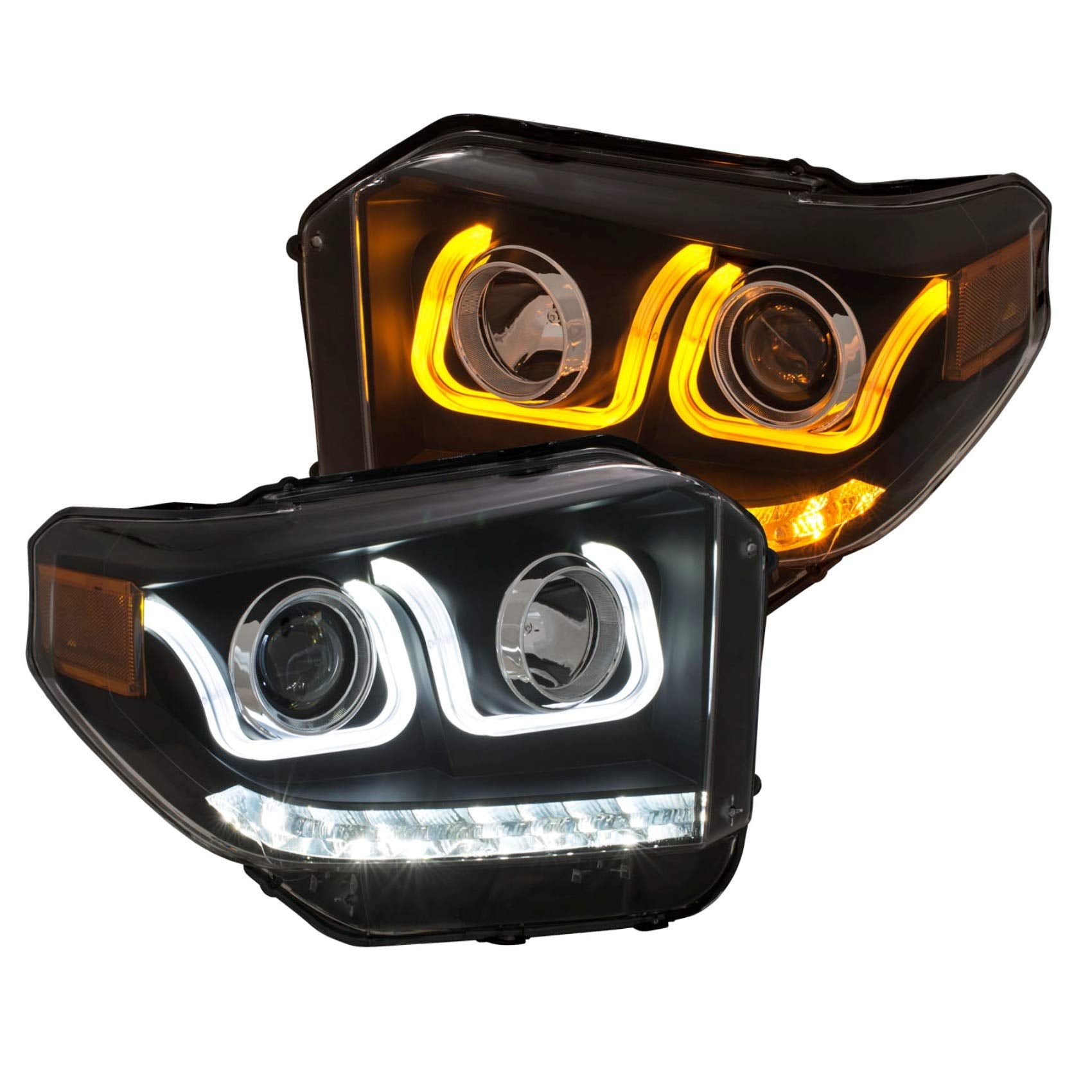 Anzo USA Projector Headlight Set 111387 w/U-Bar Switchback Black w/Amber w/LED DRL