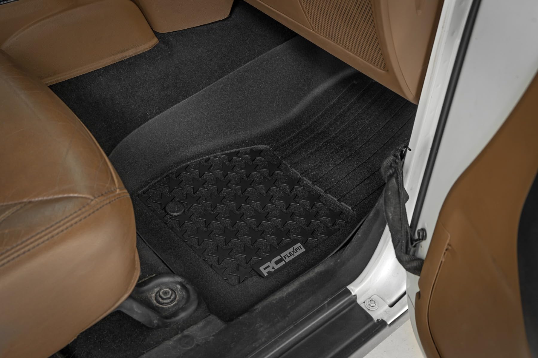 Flex-Fit Rough Country All Weather Floor Mats for Jeep Wrangler Unlimited (2014-2018) 4-Door - Non-Slip TPE Rubber Mat, Waterproof, Front & Rear Set
