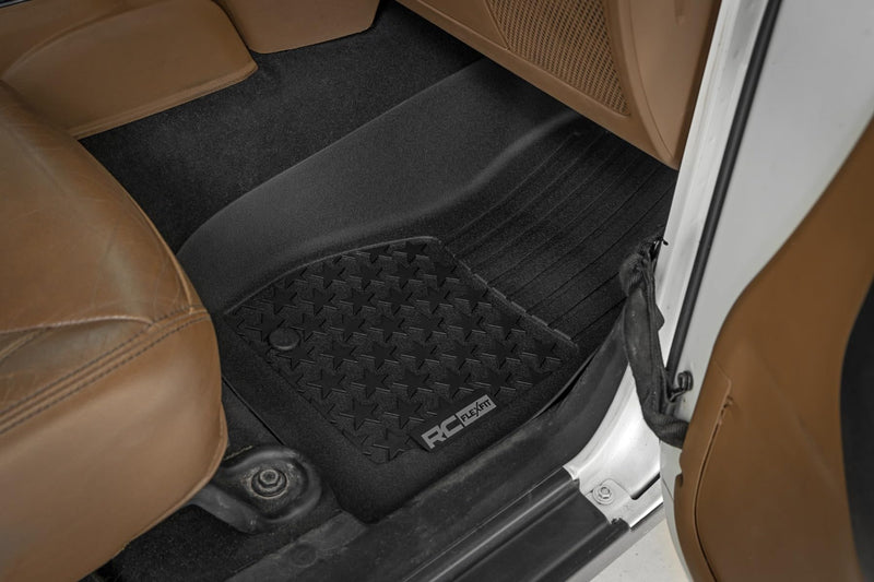 Flex-Fit Rough Country All Weather Floor Mats for Jeep Wrangler Unlimited (2014-2018) 4-Door - Non-Slip TPE Rubber Mat, Waterproof, Front & Rear Set