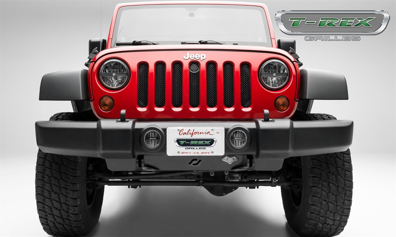 2007-2018 Jeep JK, JKU Sport Grille, T-Rex Grilles, Black, 1 Pc, Bolt-On, with Accommodating Hood Lock Outlet - PN #46482
