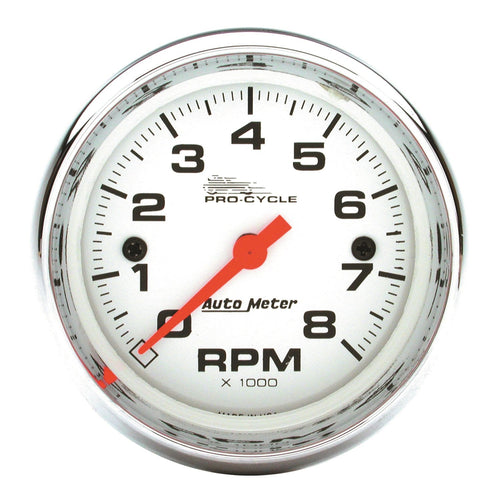 Tach AutoMeter Gauge, 2 5/8", 8K RPM, 2&4 Cylinder, White, Pro-Cycle (19305)