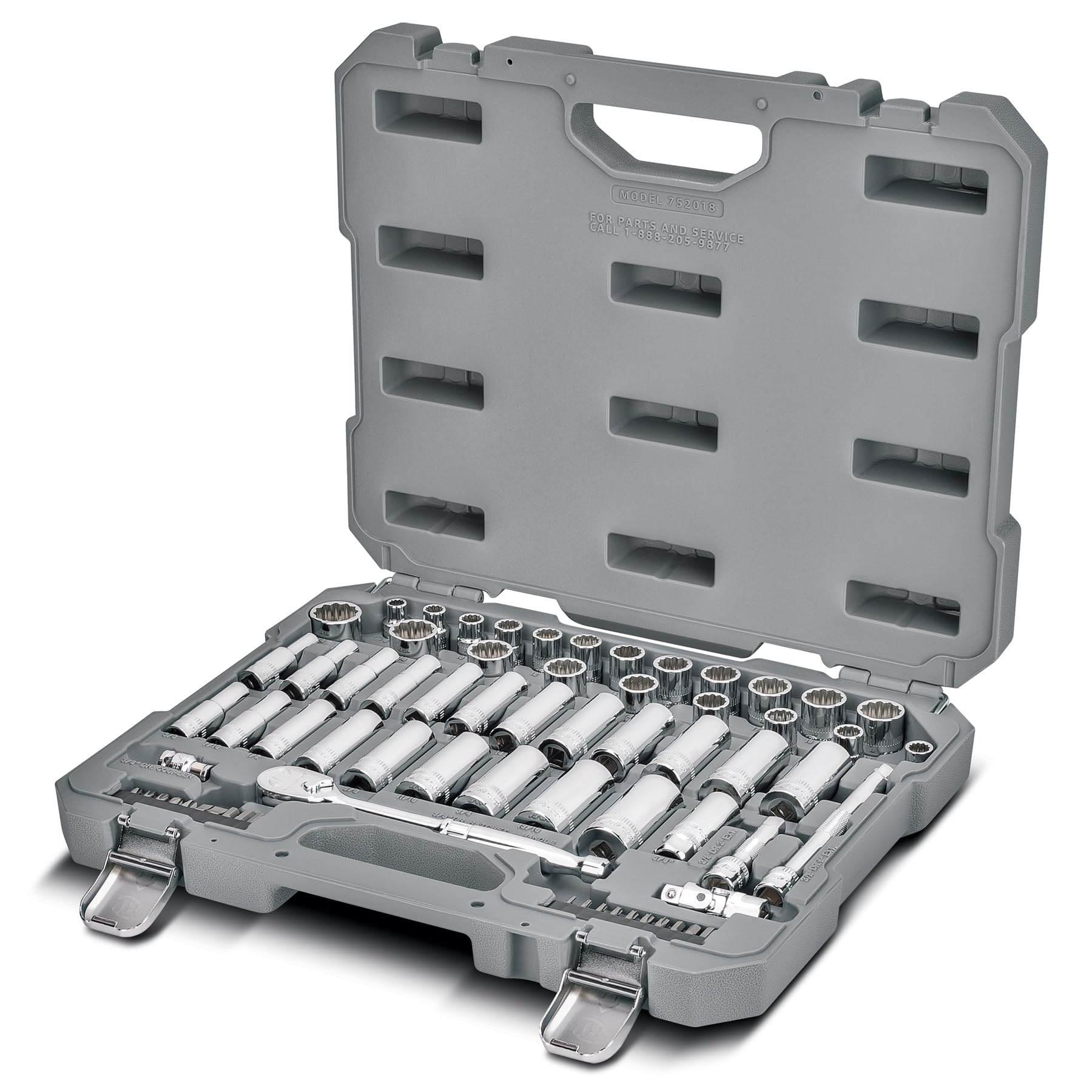 Ingersoll Rand 3/8-Inch Drive 68 Piece Metric/SAE Mechanics Tool Set, 72 Tooth Seal Headed Ratchet Handle, Chrome-Vanadium Steel Shallow/Deep Sockets, Universal Joint Socket - 752018