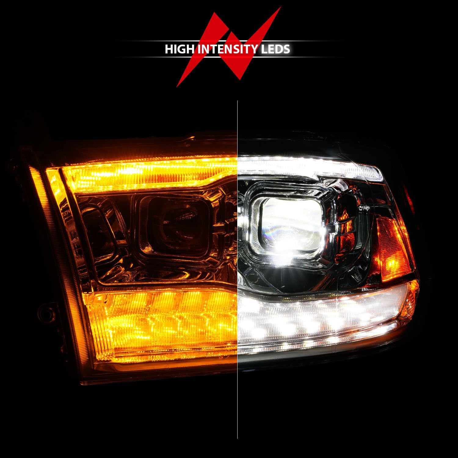Dual Projector LED Headlights ANZO - With LED DRL And Sequential Turn Signal Chrome