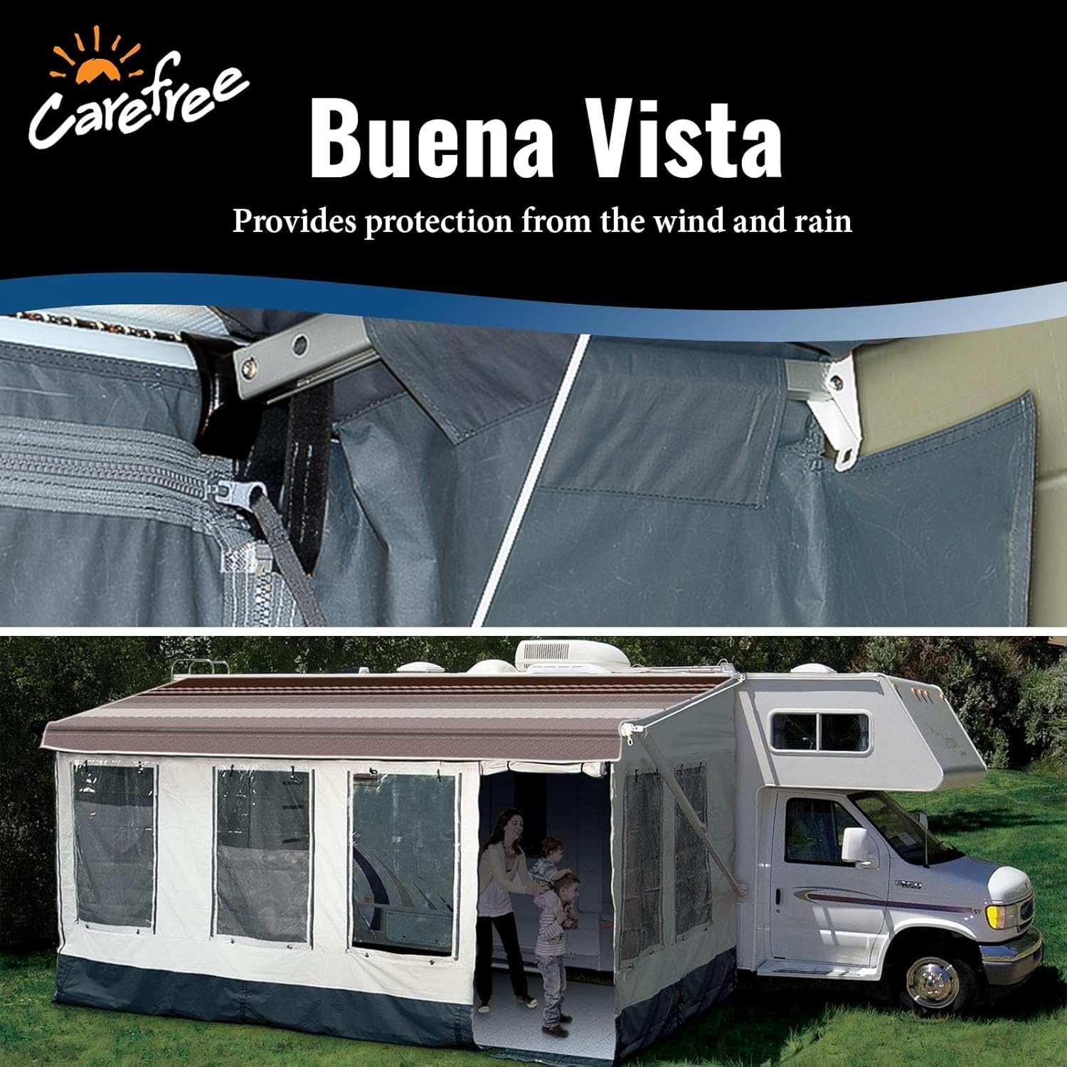 Buena Vista+ CAREFREE RV Awning Room Fits 16'-17' Awnings, Gray with Dark Gray Trim, 211600A