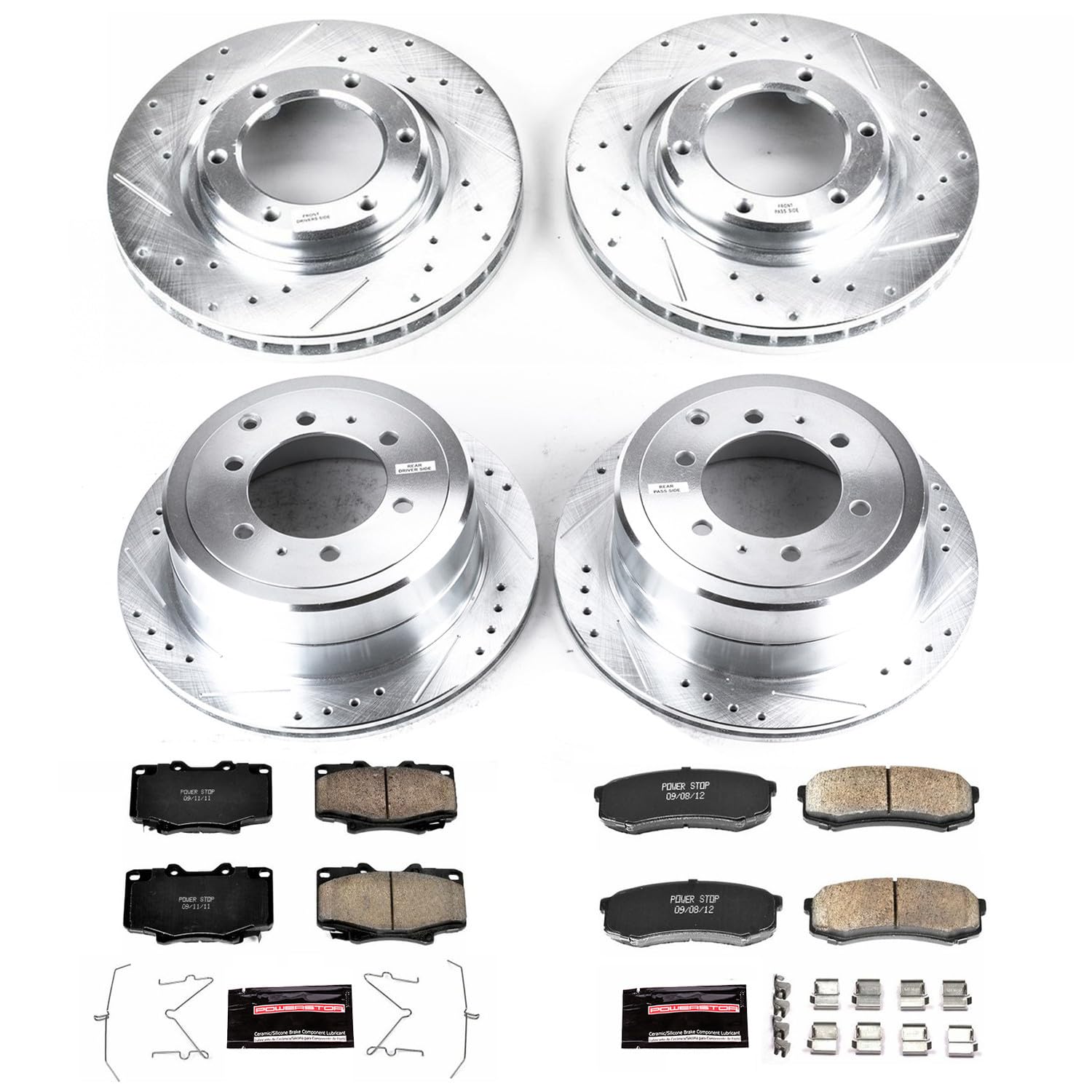 Power Stop K1155 Z23 Carbon Fiber Brake Pads Front and Rear with Drilled & Slotted Brake Rotors Kit For Lexus LX450 1996-1997, Toyota Land Cruiser 1993-1997 [Model Specific]