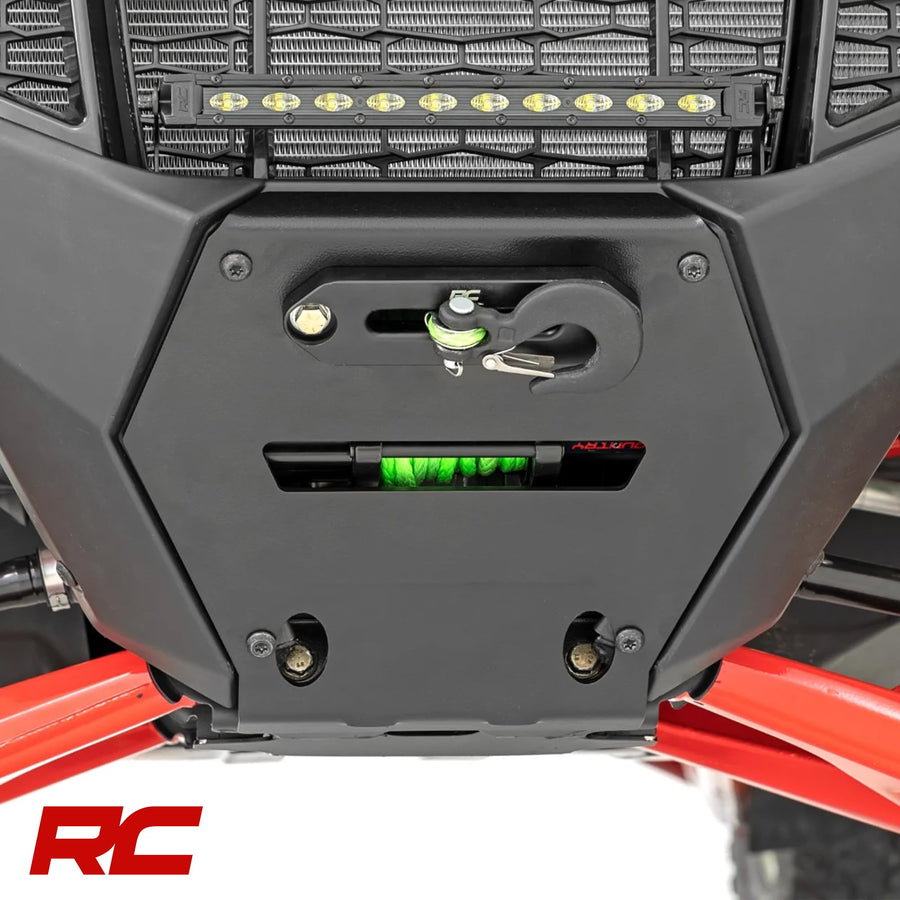 Rough Country Winch Mount for Polaris RZR Pro R - Bolt-on Mounting Plate for 3,500-5,000 LB Winches, 10" Slimline LED Light