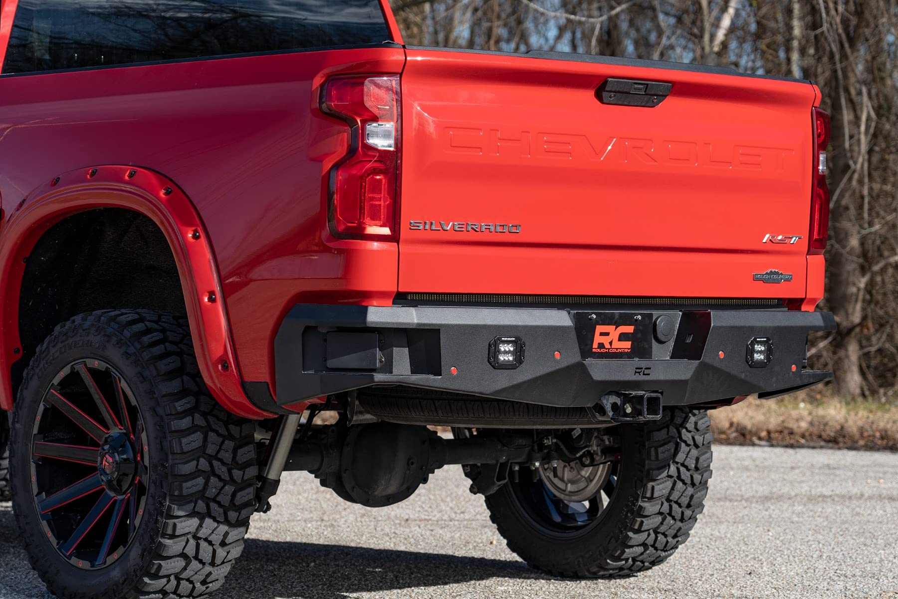 Heavy Duty Rough Country Rear LED Light Bumper Kit for Chevy Silverado 1500 (2019-2024) - Integrated Steps, Flush Mount LED Lights
