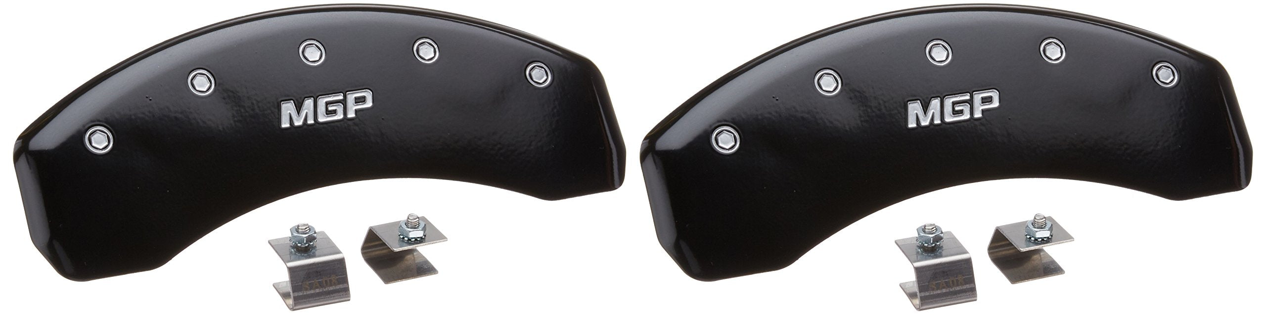 MGP 25049RMGPBK Caliper Covers Engraved Rear Caliper Cover with Black Powder Coat Finish and Silver Characters, (Set of 2)