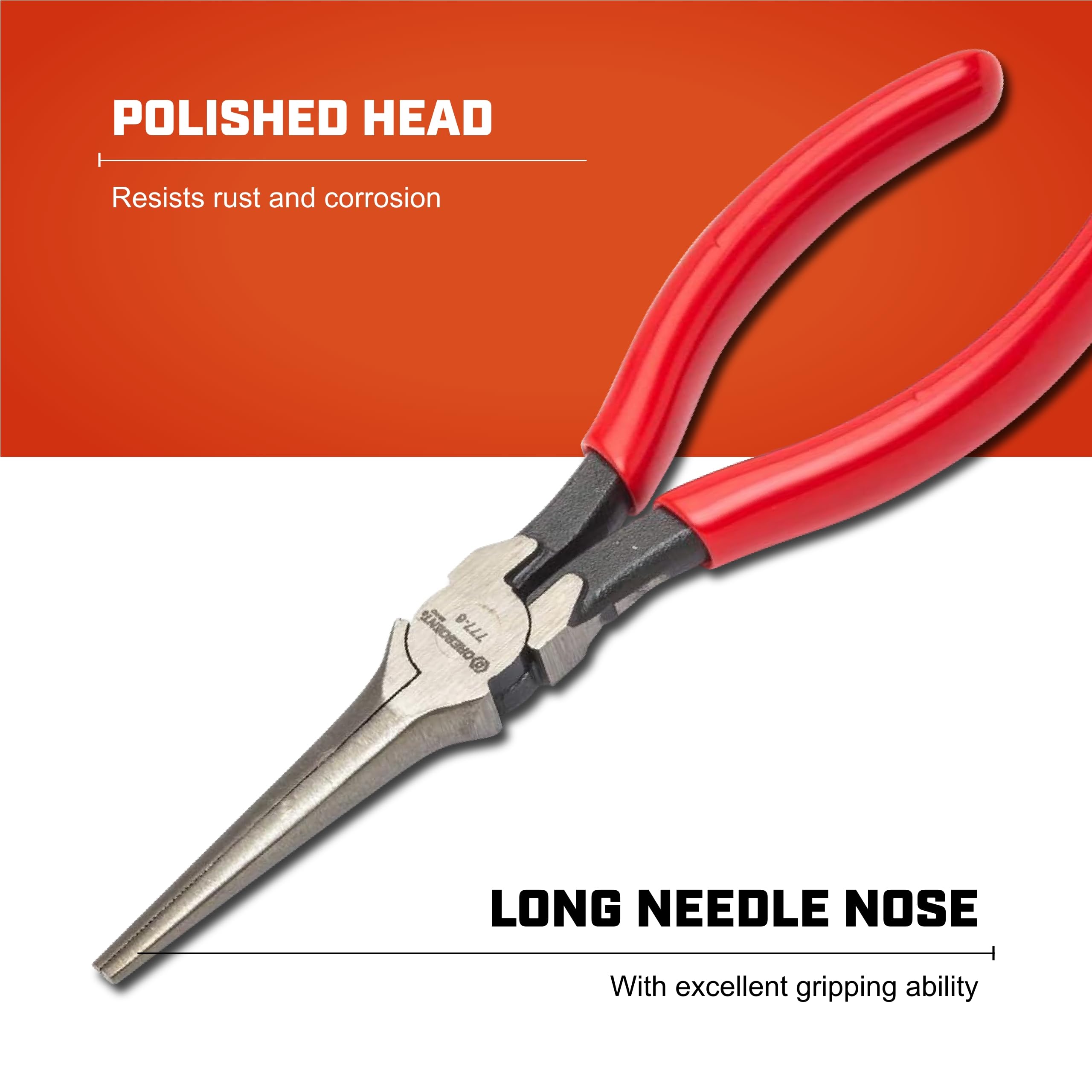 7" Long Crescent Needle Nose Pliers - Designed for Wire Bending, Gripping & Twisting - Long Reach Pliers with Dipped Handle Grips - Electrician Tool - 7777CVN