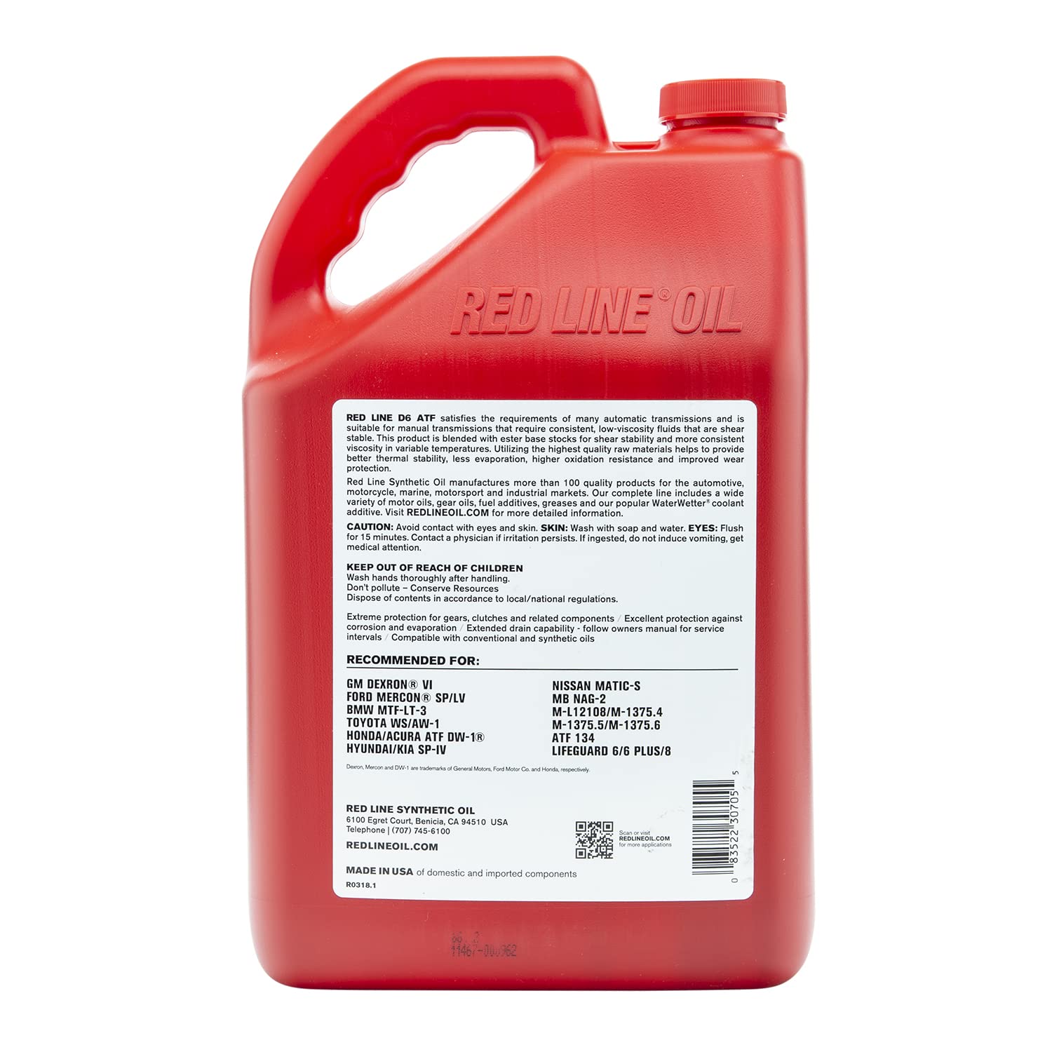 Full Synthetic Red Line 30705 D6 Automatic Transmission Fluid (ATF) - 1 Gallon (4 Pack)