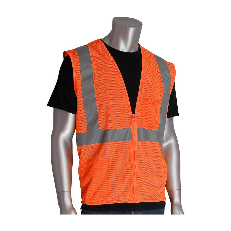 PIP 302-0702Z-OR-5X Protective Industrial Products Zip Safety Vest, Orange, 5XL, Hi-Vis Orange
