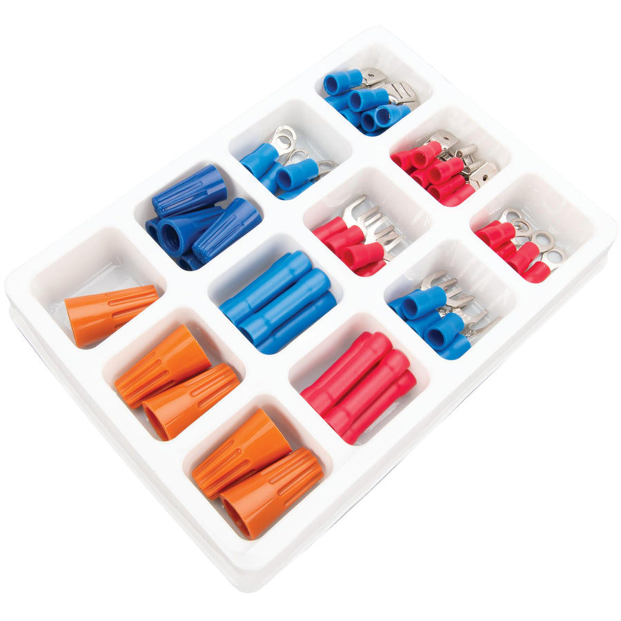 Terminal Assortment Kit Performance Tool 1484 - Includes Spade, Butt, Flat and Wire Nut Terminals - Convenient Storage Tray Included