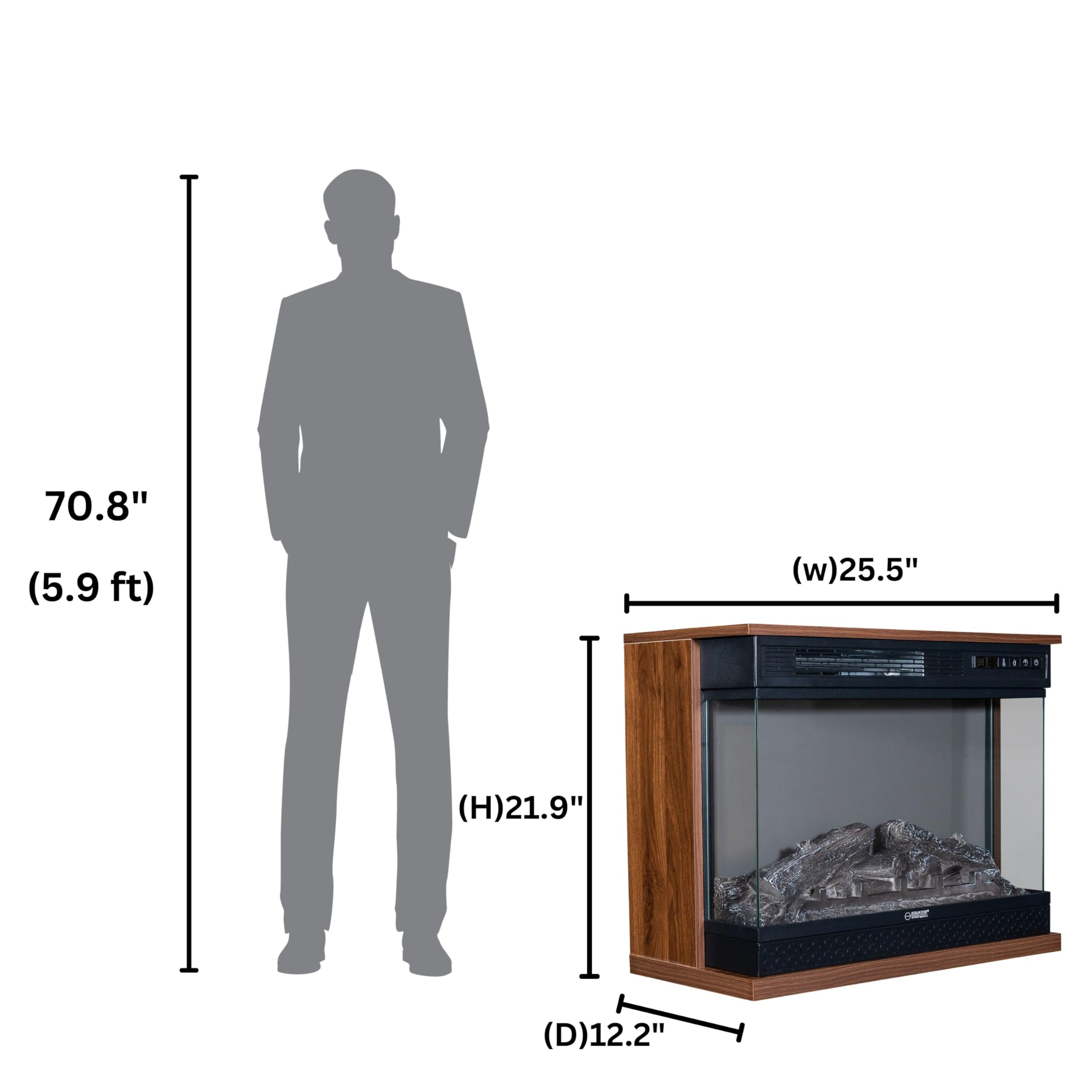 Equator 26" Electric Portable/Freestanding Fireplace in Walnut Brown w/Flame Log Effect Infrared Quartz