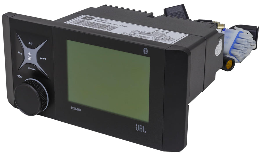 JBL Wake Series R3500 Source Unit - 4 X 55W Peak @ 4ohm Receiver with Bluetooth (5.0), AM/FM/WB, USB Input/Aux Input/Pre-Outs (L&R), Backlit Rotary Encoder, Rear amp Plug, IPX7 (Face), IPX3 (Rear)