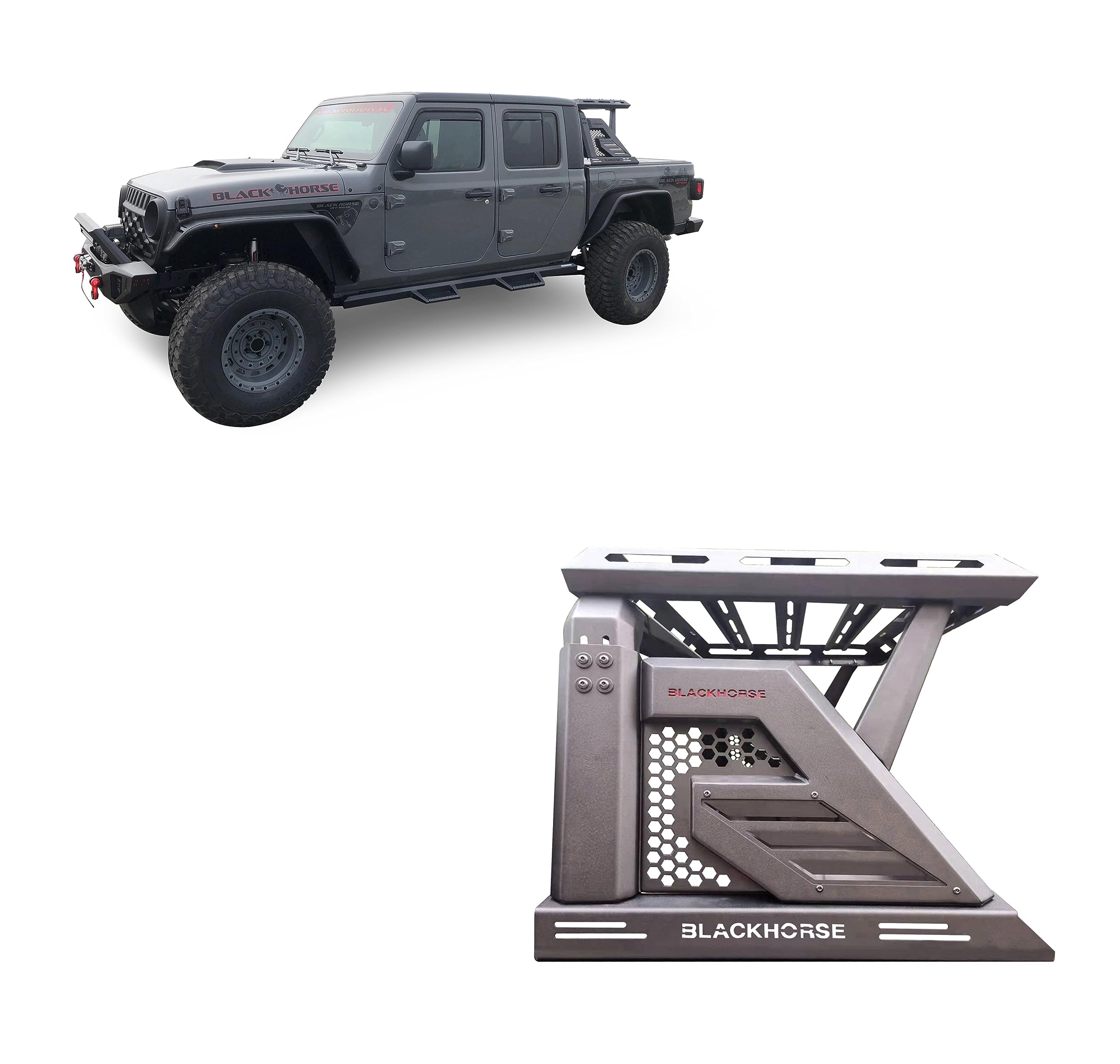 ARMOUR II Black Horse Roll Bar W/Basket Black Compatible with 2019-2024 Jeep Gladiator-AR2-09BA3