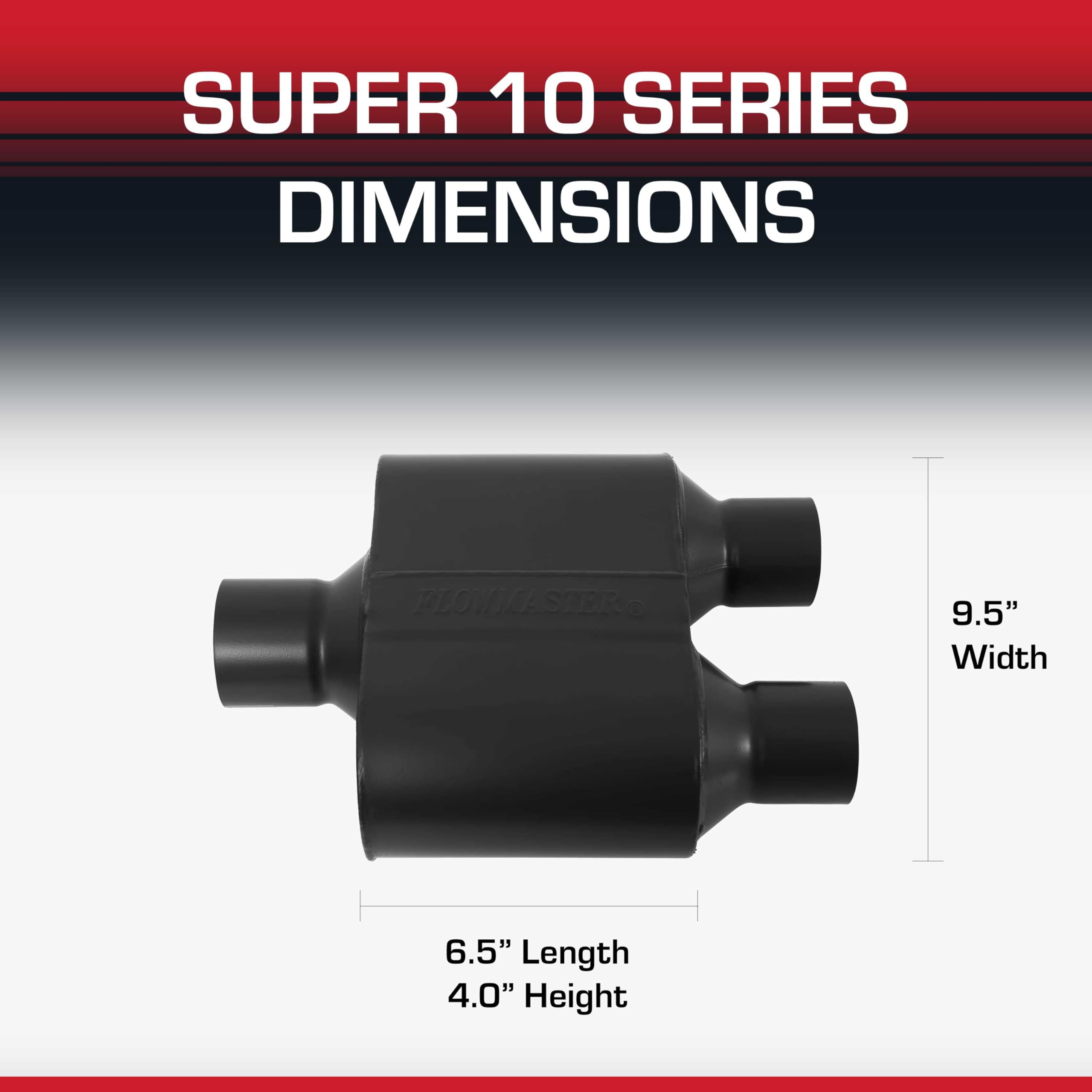 Flowmaster Super 10 Muffler Series – 2.50" Center In / 2.25" Dual Out – Race-Inspired Sound – 409 Stainless Steel – Ideal for Muscle Cars, LS Swaps, Drag Cars & Off-Road Build (8425152)