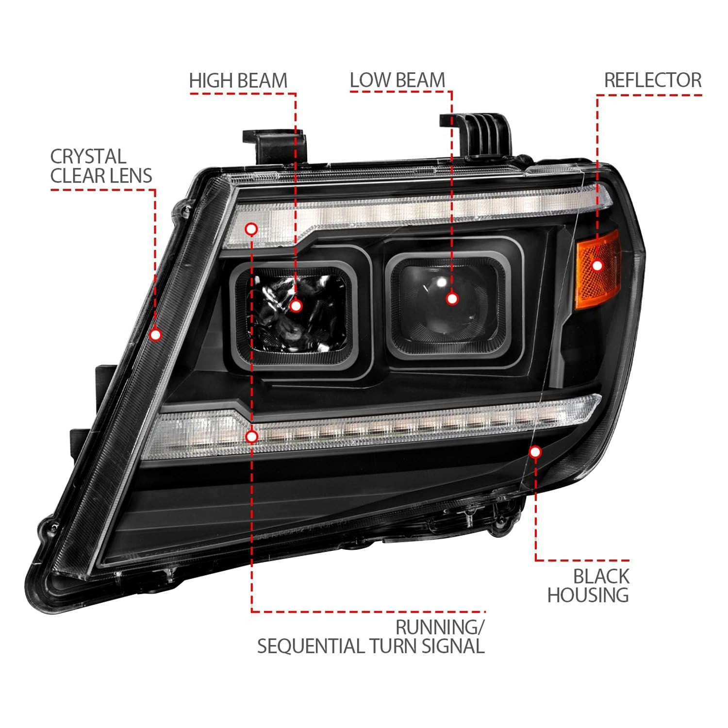 Black ANZO Projector Headlights With Sequential LED DRL