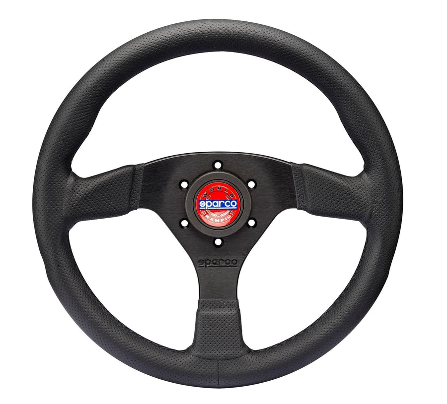 STEERING WHEEL BLACK MOD.383 LEATHER PERFORATED SEWING