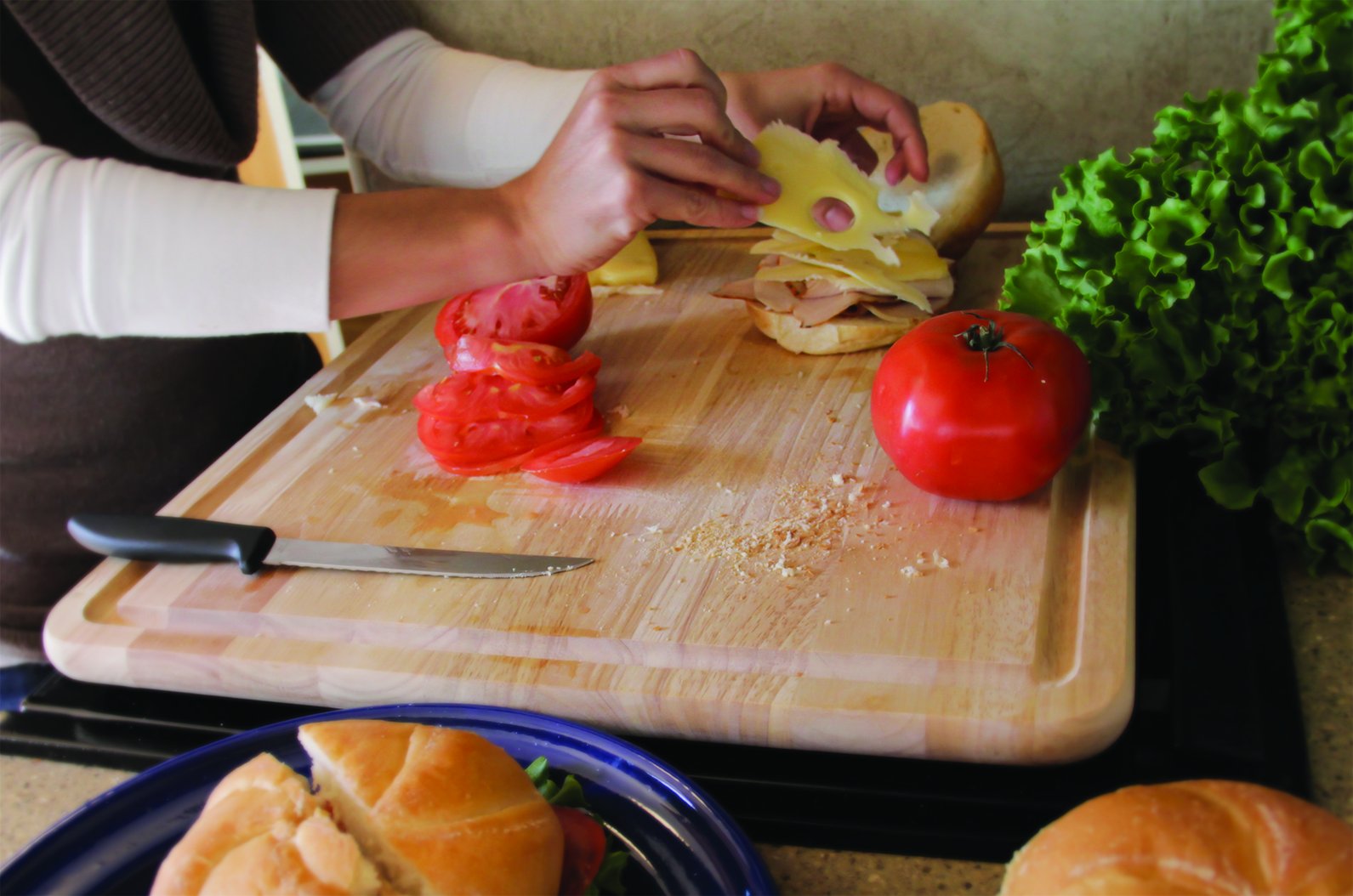 Hardwood Cutting Board and Stove Topper Camco with Non-Skid Backing, Includes Flexible Cutting Mat (43753)