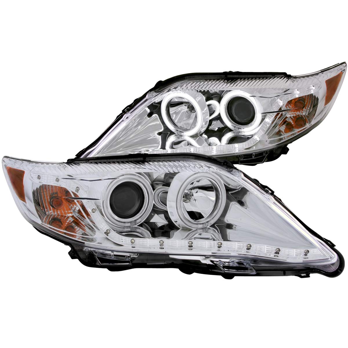 Chrome Halo Projector Headlight Anzo USA 121441 with Clear Lens and Amber Reflector for Toyota Camry