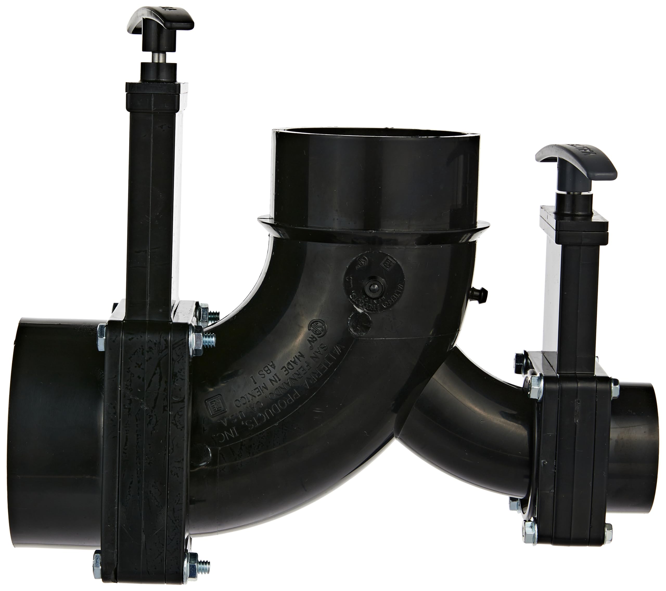 Valterra Double Rotating T81 Valve, 3" Hub x 1-1/2" Hub x 3" Spigot Outlet, Black