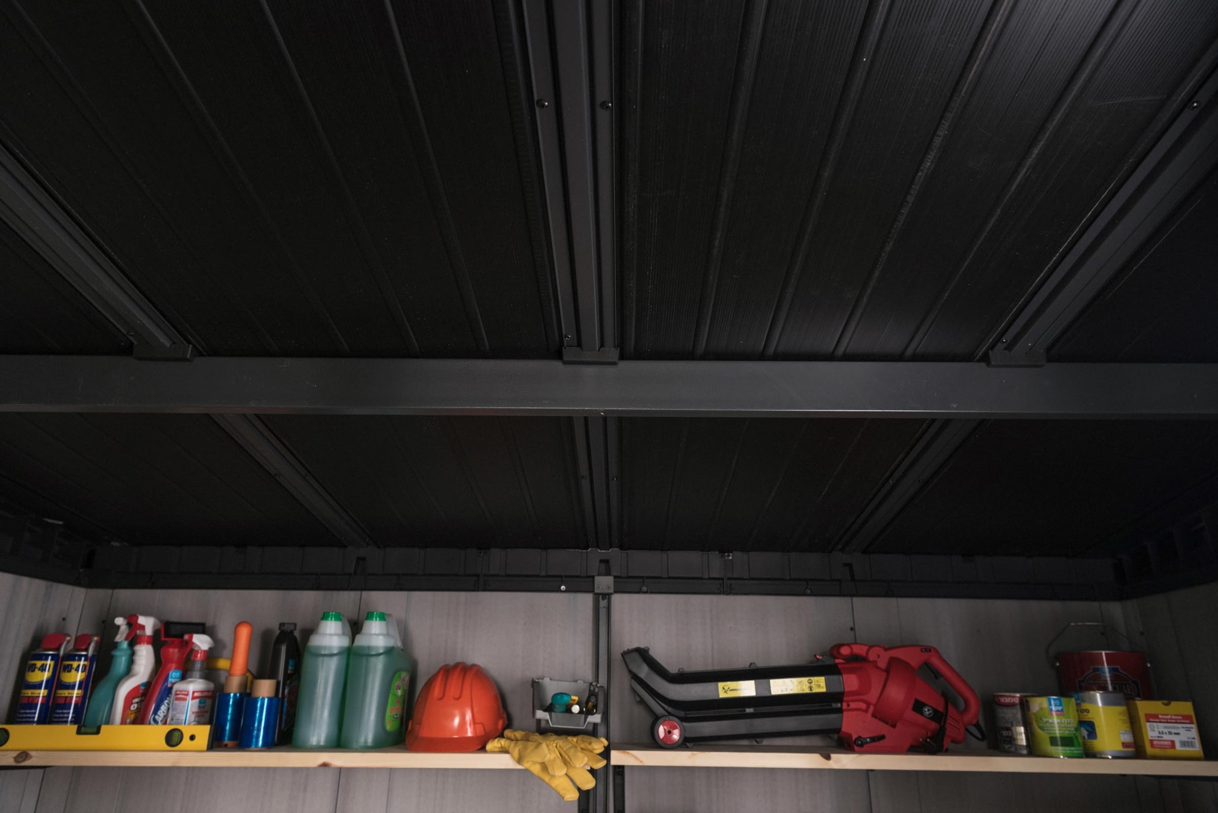 Keter 11x7 Artisan Modern Resin Outdoor Storage Shed Kit-Perfect to Store Patio Furniture, Garden Tools Bike Accessories, Beach Chairs and Lawn Mower, Grey & Black