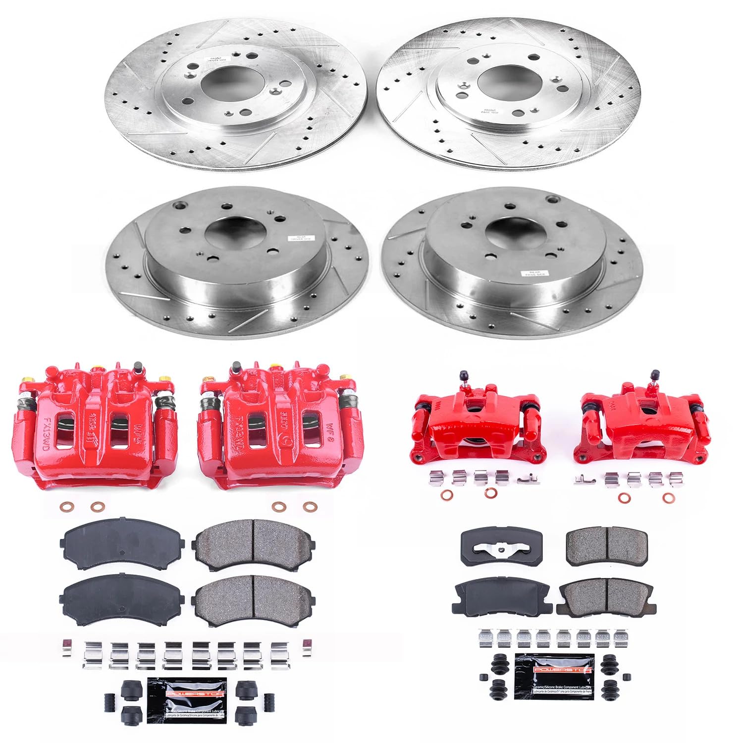 Power Stop Z23 Evolution Sport Brake Upgrade Kit KC4461 with Powder Coated Calipers- Front & Rear For Mitsubishi Endeavor 2004-2008, Mitsubishi Endeavor 2010-2011 [Model Specific]