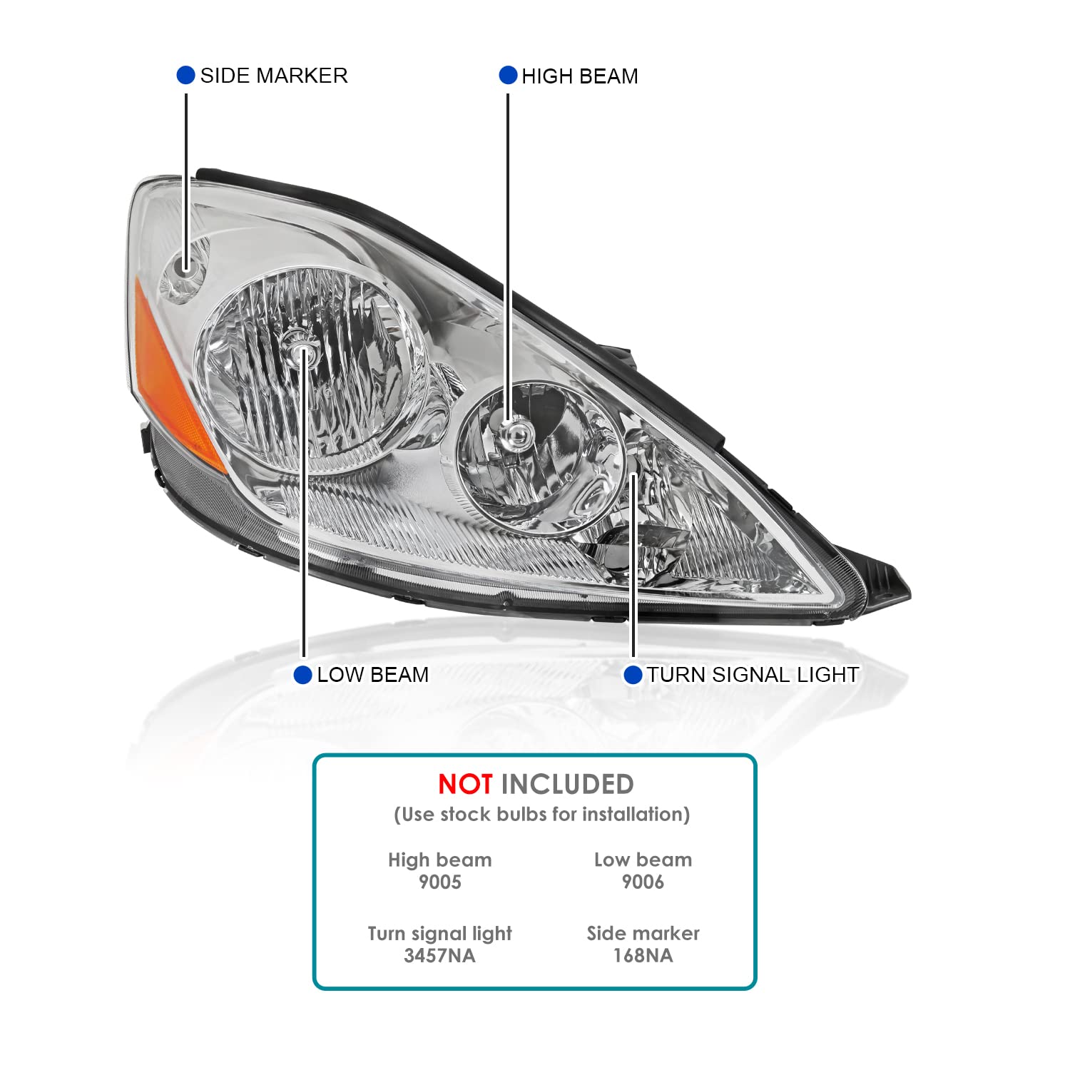 Chrome Headlights SPEC-D TUNING Compatible with 2006-2010 Toyota Sienna, Left + Right Pair Headlamp Assembly
