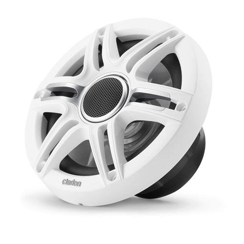 Clarion 6.5-inch CMSP-651-SWG Premium Coaxial Marine Speakers, 50W RMS, with White & Gray Metallic Grilles