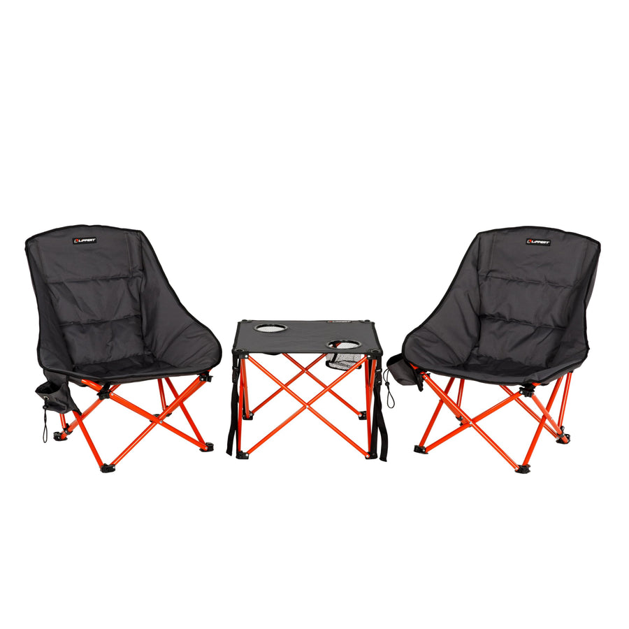 Lippert 3-Piece Baja Overlanding Chair & Table Set, 600-Denier Polyester Folding Chairs, Dual Cupholders, Innovative Scoop for Ultimate Comfort, Fold-up Convenience - 2023053719