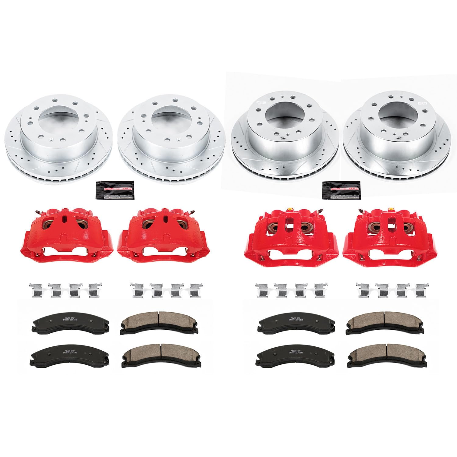 Power Stop Z23 Evolution Front and Rear Caliper Kit-Drilled and Slotted Rotors, Brake Pads & Carbon Ceramic Calipers For 2015-2019 Chevy Silverado 2500HD 3500HD GMC Sierra 2500HD