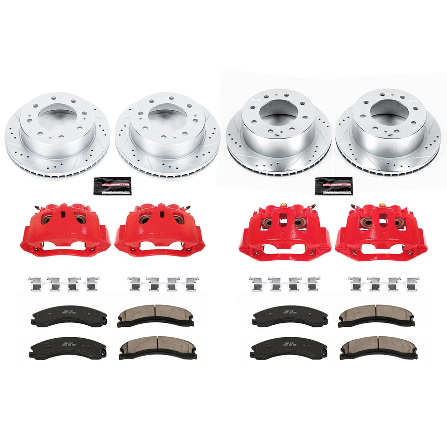 Power Stop Z23 Evolution Front and Rear Caliper Kit-Drilled and Slotted Rotors, Brake Pads & Carbon Ceramic Calipers For 2015-2019 Chevy Silverado 2500HD 3500HD GMC Sierra 2500HD