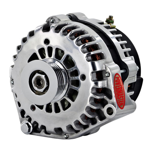 Alternator Powermaster 8-68539-113 Polish (215A 6 Groove Pulley Side Bat Post with Spacers 1 Wire)